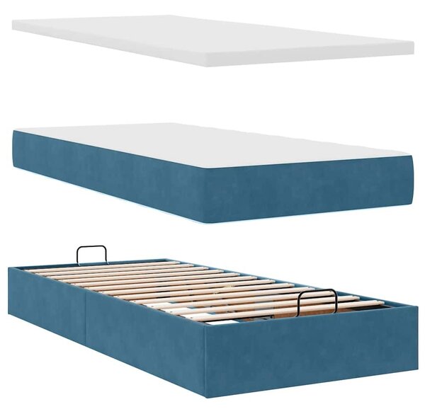 VidaXL Ottomán ágy matracokkal & LED-ek Sötétkék 200x200cm bársony
