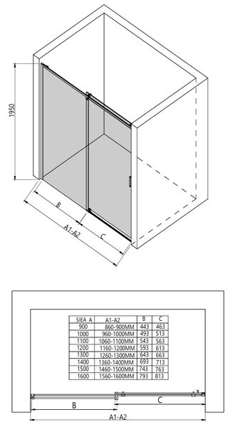 Erga Lynn, nyílásba tolózuhanyajtó 90x195 cm, 8mm átlátszó üveg, króm profil, ERG-V02-LYNN-D090-CL-CR