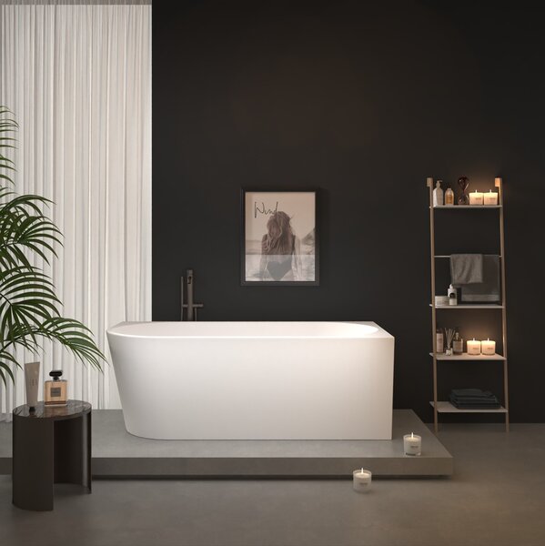 Erga Zara, sarok szabadon álló kád 150x75 cm + leeresztő csavar, jobb, fehér fényes, ERG-Zara-150075R-WH-WH