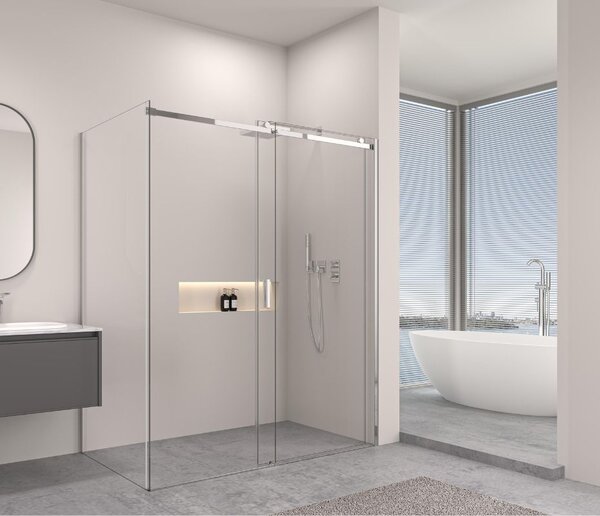 Erga Lynn, zuhanykabin tolóajtóval 90 (ajtó) x 100 (fal) x 195 cm, 8mm átlátszó üveg, króm profil, ERG-V02-LYNN-D090G100-CL-CR