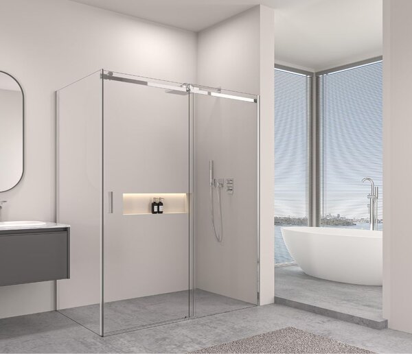 Erga Lynn, zuhanykabin tolóajtóval 90 (ajtó) x 100 (fal) x 195 cm, 8mm átlátszó üveg, króm profil, ERG-V02-LYNN-D090G100-CL-CR
