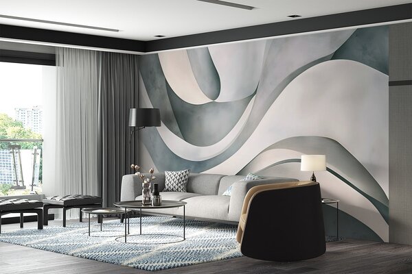 Fotótapéta Fehér, kék és szürke ívelt formák és formák , ami absztrakt texturális modern minimalista, 3d fotótapéta, w08439v1 : Uwalls.hu
