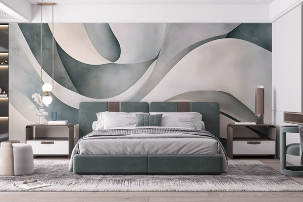Fotótapéta Fehér, kék és szürke ívelt formák és formák , ami absztrakt texturális modern minimalista, 3d fotótapéta, w08439v1 : Uwalls.hu