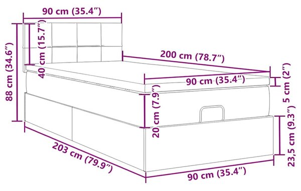 VidaXL Ottomán ágy matraccal világosszürke 90x200 cm szövet