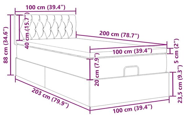 VidaXL Ottomán ágy matraccal sötétbarna 100x200 cm szövet