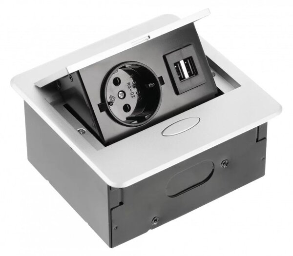GTV AE-PB1SAVA-53 Süllyesztett elosztó 1x schuko socket, 2xUSB A, 1.5m kábel, ezüst