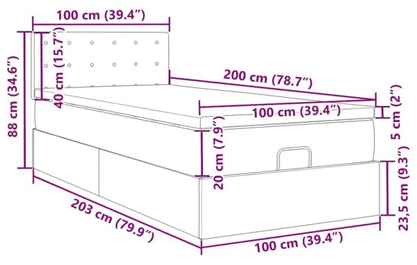 VidaXL Ottomán ágy matraccal világosszürke 100x200 cm szövet