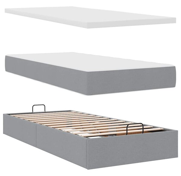VidaXL Ottomán ágy matraccal világosszürke 90x200 cm szövet