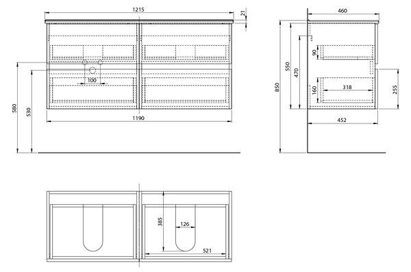 Aqualine Aqualine, PANEDA STRIP mosdószekrény 119x55x45,2cm, emporio tölgyfa, PN312