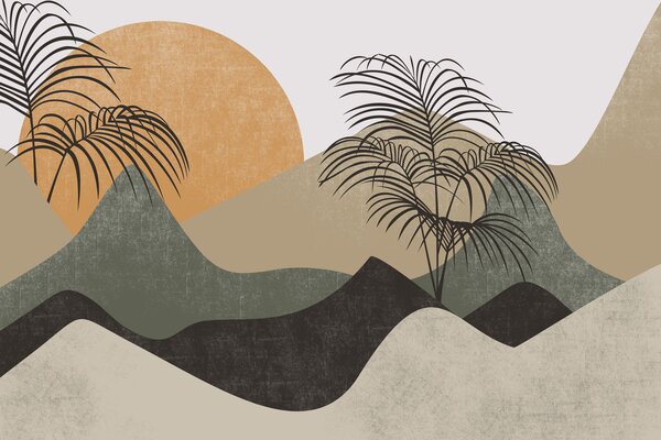 Fotótapéta Pálmafák és hegyek, Modern fotótapéta, Modern fotótapéta, w02429 - Muralas.hu