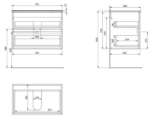 Aqualine Aqualine, PANEDA mosogató szekrény 74,5x55x45,2 cm, fehér, PN275