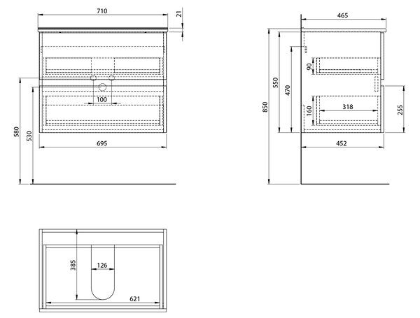 Aqualine Aqualine, PANEDA mosogató szekrény 69,5x55x45,2 cm, fehér, PN270