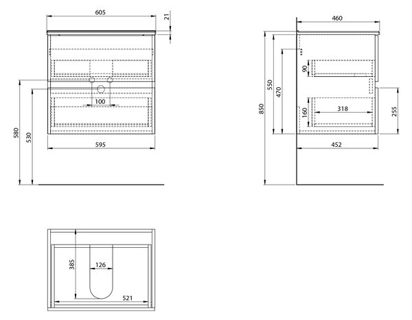 Aqualine Aqualine, PANEDA STRIP mosdószekrény 59,5x55x45,2cm, emporio tölgyfa, PN360