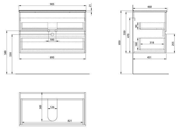 Aqualine Aqualine, PANEDA STRIP mosdószekrény 89,5x55x45,2cm, emporio tölgyfa, PN390