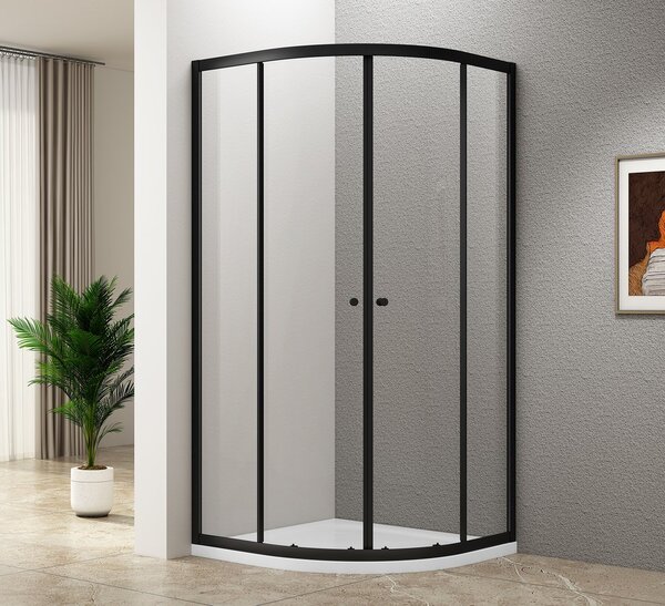 Aqualine Aqualine, ARLETA BLACK negyedkör alakú zuhanyparaván 800x800mm, átlátszó üveg, BLS800