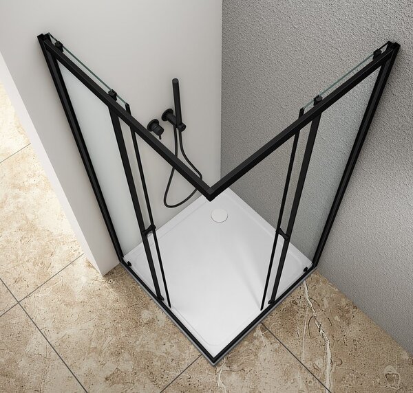 Aqualine Aqualine, AGGA BLACK négyzet alakú zuhanyparaván 800x800mm, átlátszó üveg, BLF808
