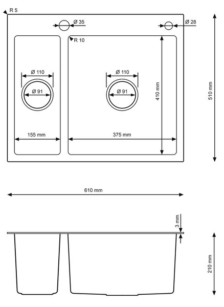Erga HD, 1,5 kamrás acél mosogató 610x510x210 mm mosószer adagolóval, csiszolt arany, ERG-MLS-HD6151G