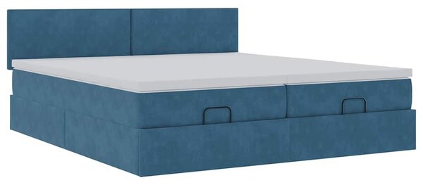 VidaXL Ottomán ágy matracokkal & LED-ek Sötétkék 200x200cm bársony