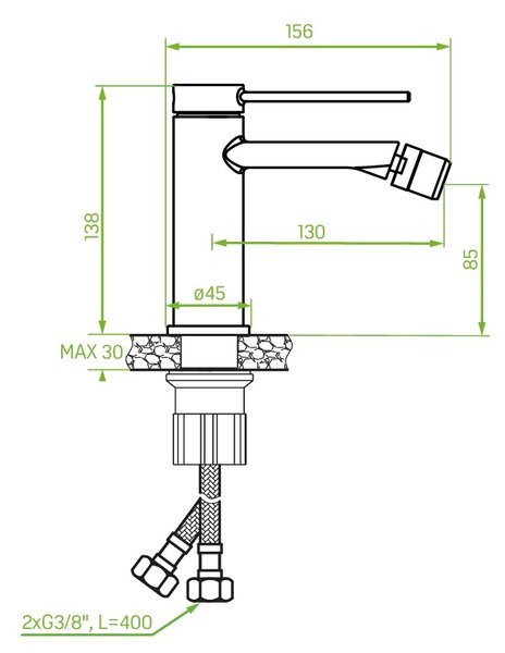 Laveo Pinar, bidé csaptelep h-138, króm, LAV-BAW_032D