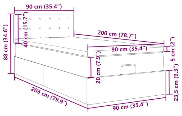 VidaXL Ottomán ágy matraccal sötét szürke 90x200 cm szövet