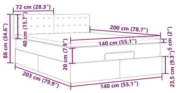 VidaXL szürke műbőr ottomán ágy matracokkal & LED-ek 140x200cm