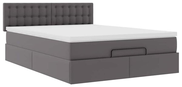 VidaXL szürke műbőr ottomán ágy matracokkal & LED-ek 140x200cm