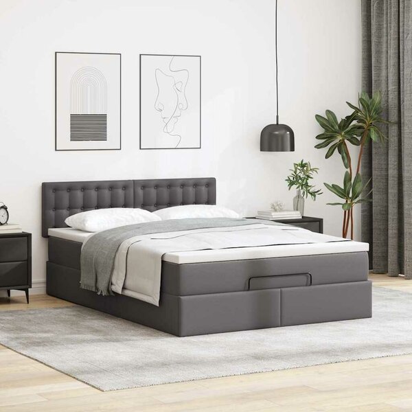 VidaXL szürke műbőr ottomán ágy matracokkal & LED-ek 140x200cm