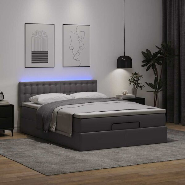 VidaXL szürke műbőr ottomán ágy matracokkal & LED-ek 140x200cm
