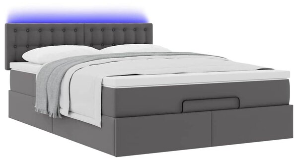 VidaXL szürke műbőr ottomán ágy matracokkal & LED-ek 140x200cm