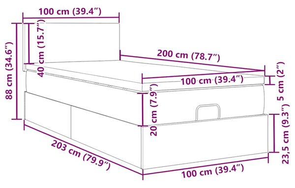 VidaXL Ottomán ágy matraccal világosszürke 100x200 cm szövet
