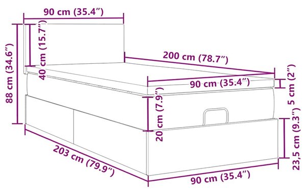 VidaXL Ottomán ágy matraccal világosszürke 90x200 cm szövet