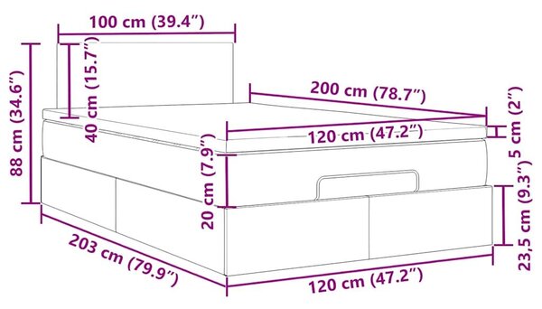 VidaXL Ottomán ágy matraccal kék 120x200 cm szövet