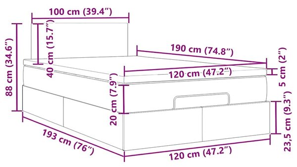 VidaXL Ottomán ágy matraccal fekete 120x190 cm szövet