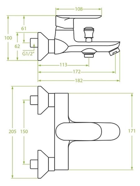 Laveo Appia, falra szerelhető kád/zuhany csaptelep h-100, króm, LAV-BLP_010D