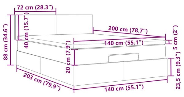 VidaXL Ottomán ágy matraccal & LED-ek Fekete 140x200 cm szövet