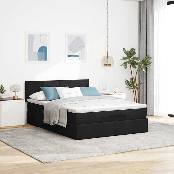 VidaXL Ottomán ágy matraccal & LED-ek Fekete 140x200 cm szövet