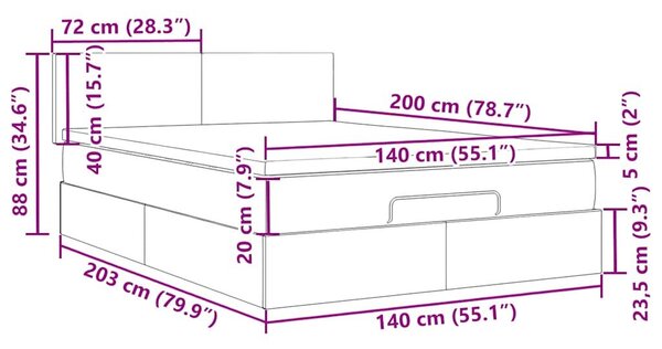 VidaXL Ottomán ágy matraccal & LED-ek Sötétszürke 140x200 cm anyagból