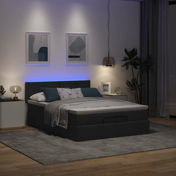 VidaXL Ottomán ágy matraccal & LED-ek Fekete 140x200 cm szövet