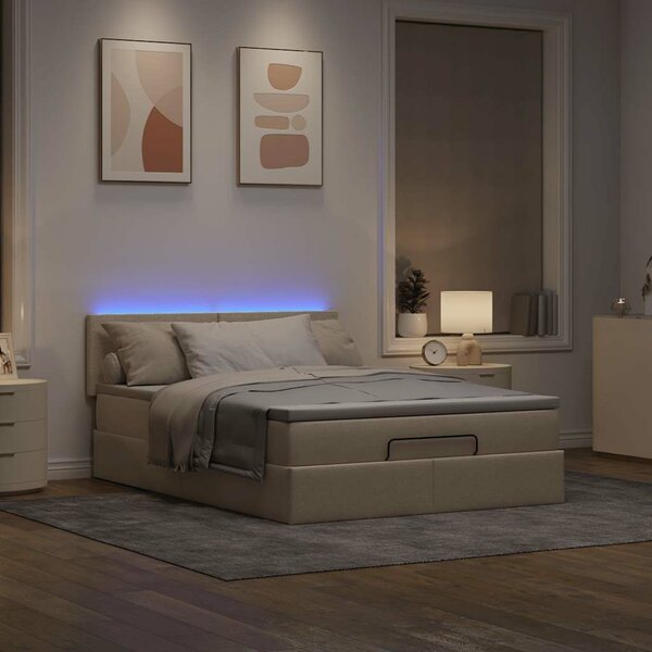 VidaXL Ottomán ágy matraccal & LED-ek krém 140x200 cm szövet