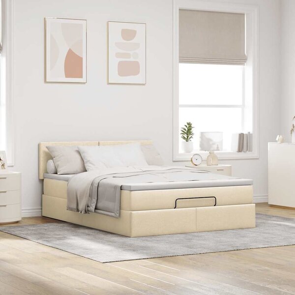VidaXL Ottomán ágy matraccal & LED-ek krém 140x200 cm szövet