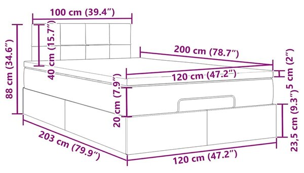 VidaXL Ottomán ágy matraccal sötétszürke 120x200 cm szövet