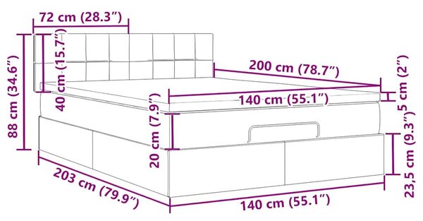 VidaXL Ottomán ágy matraccal & LED-ek Fekete 140x200 cm szövet