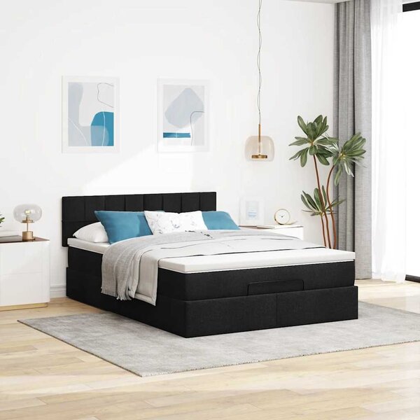 VidaXL Ottomán ágy matraccal & LED-ek Fekete 140x200 cm szövet