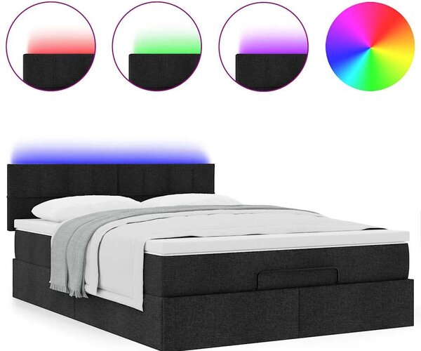 VidaXL Ottomán ágy matraccal & LED-ek Fekete 140x200 cm szövet