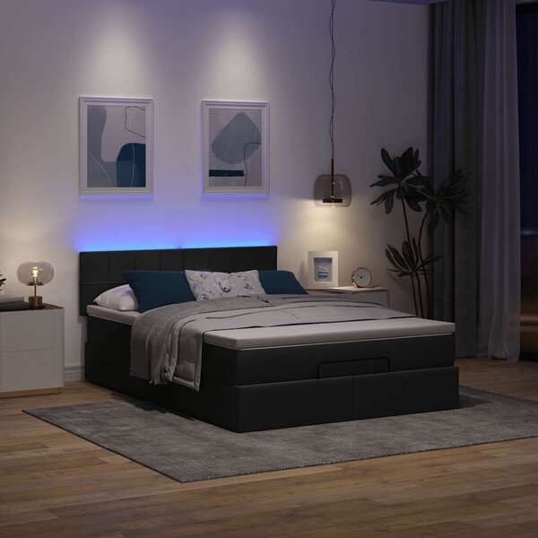 VidaXL Ottomán ágy matraccal & LED-ek Fekete 140x200 cm szövet