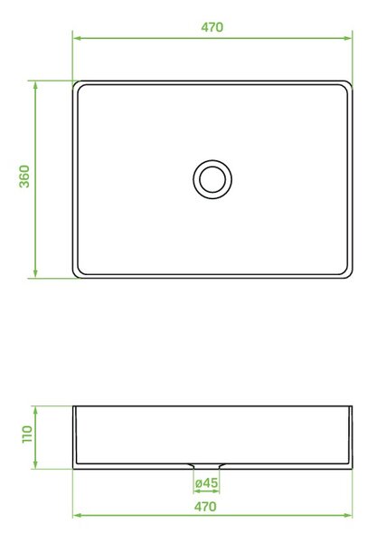 Laveo Kvadrato, kerámia munkalap mosogató 470x360x110mm, fekete matt, LAV-VUK_B247