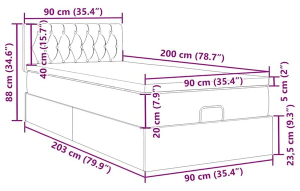 VidaXL Ottomán ágy matraccal fekete 90x200 cm szövet