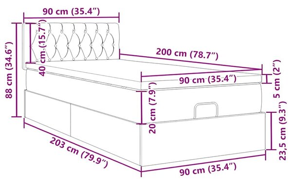 VidaXL Ottomán ágy matraccal sötétbarna 90x200 cm szövet