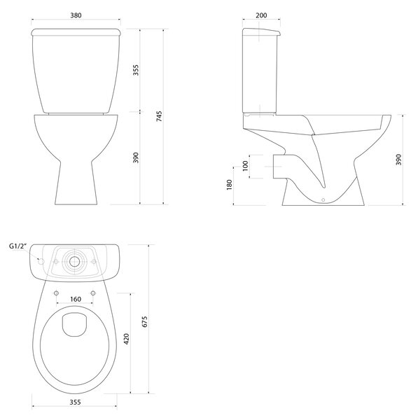 Aqualine Aqualine, JOSE WC kombi, kétgombos 3/6l, hátsó hulladék, fehér, PS8812