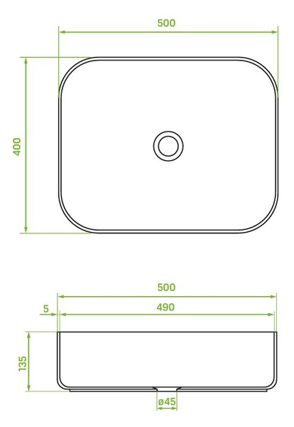 Laveo Mogami, kerámia munkalap mosogató 500x400x135mm, fekete matt, LAV-VUM_B250